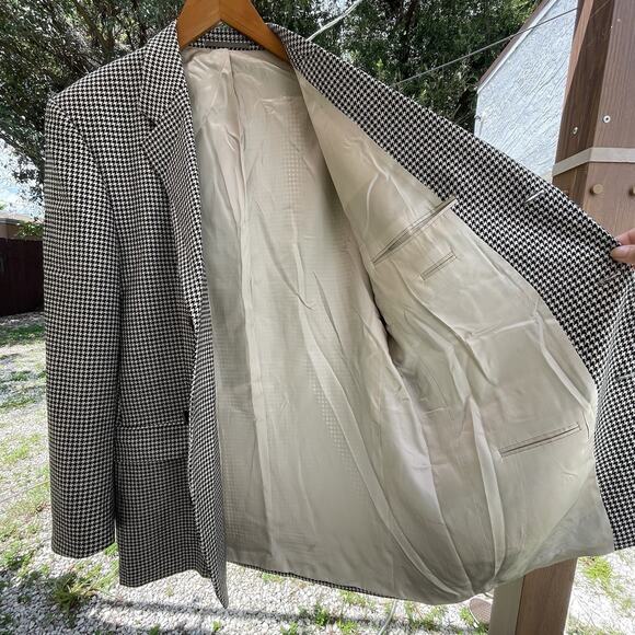 VTG Hugo Boss 90s Houndstooth Wool Blazer Mens 46R Oversized Made in Germany - Picture 11 of 11